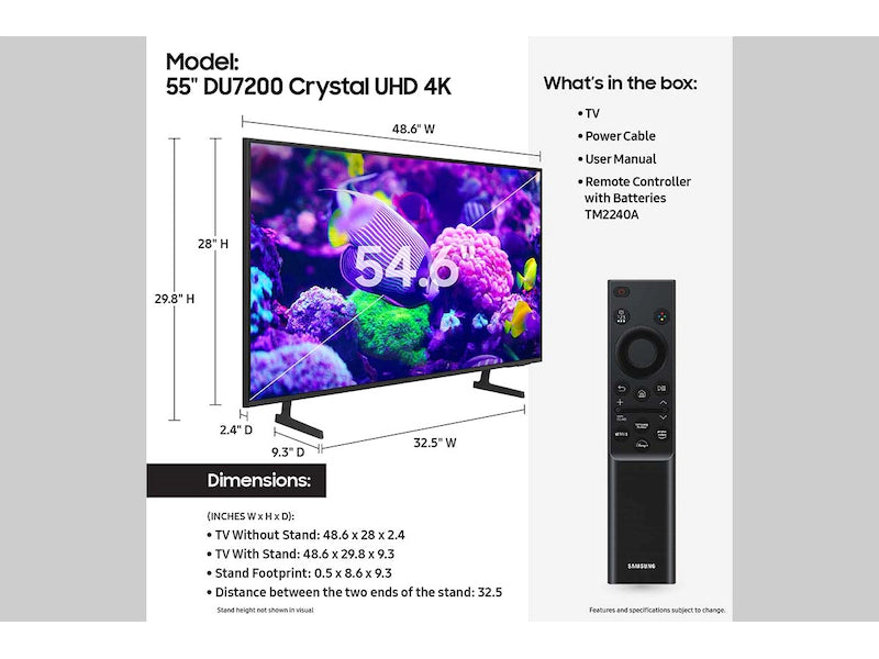Samsung 55" DU7200 Smart Crystal UHD 4K TV - UN55DU7200