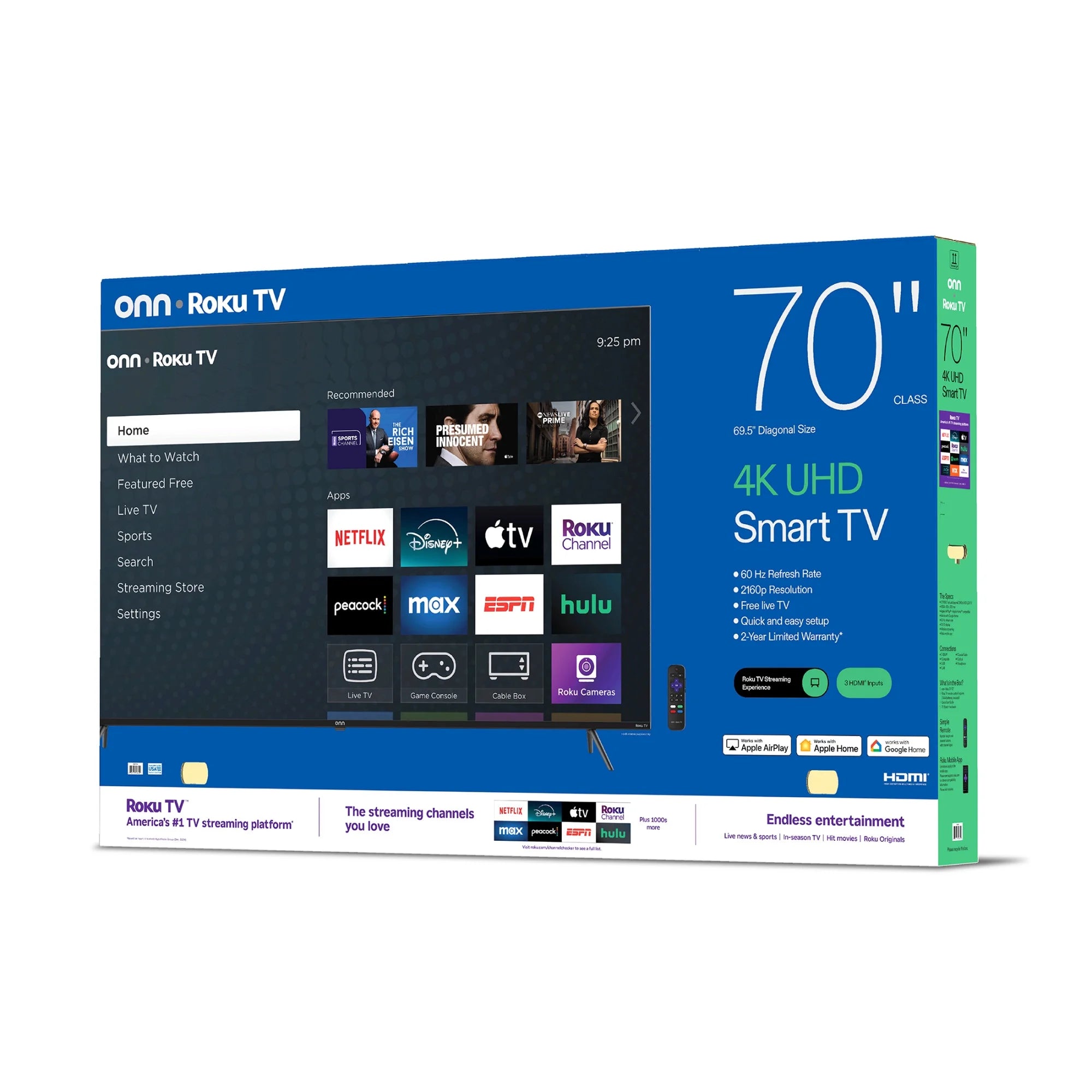 Onn. - 70” Class 4K UHD (2160P) LED Roku Smart Television HDR (100012588)