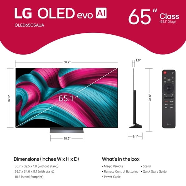 LG - 65 Inch Class LG OLED evo AI C5 4K Smart TV 2025