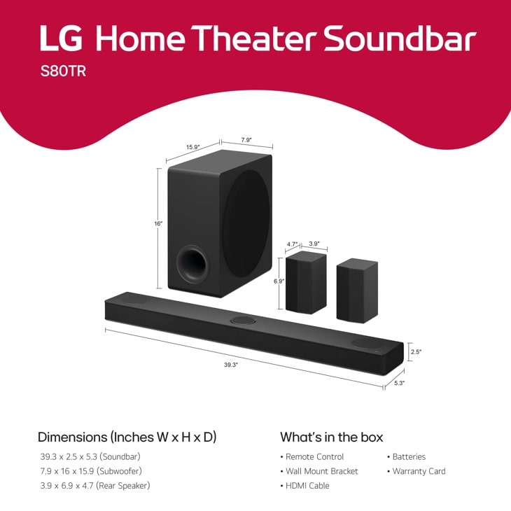 LG - S80TR LG Home Theater Soundbar with Dolby Atmos® and Rear Speakers, 5.1.3 channel, Best OLED matching