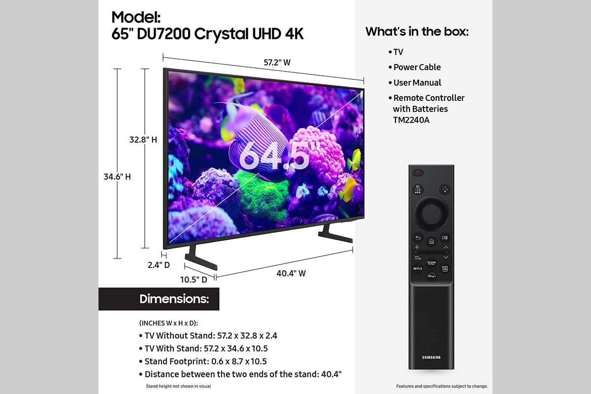 Samsung - 65'' Class Smart Crystal UHD 4K TV - DU7200