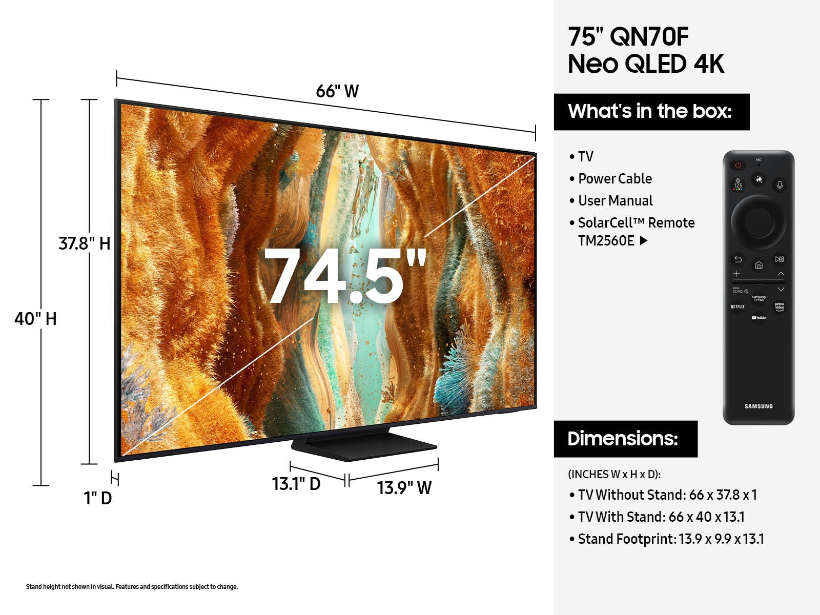 Samsung - 75" Class Neo QLED 4K TV, Samsung Vision AI Smart TV, QN70F