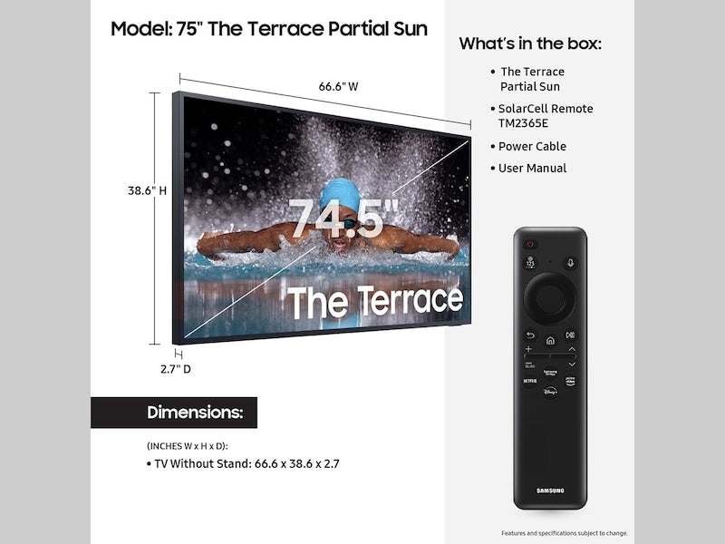 Samsung - 75" Outdoor TV - Partial Sun QLED 4K TV Terrace LST7D