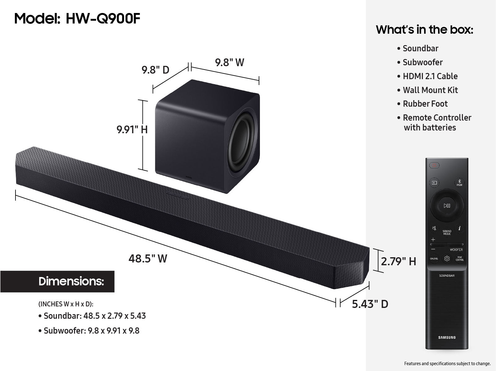 Samsung - Q-series Soundbar HW-Q900F 7.1.2 ch Subwoofer (2025)