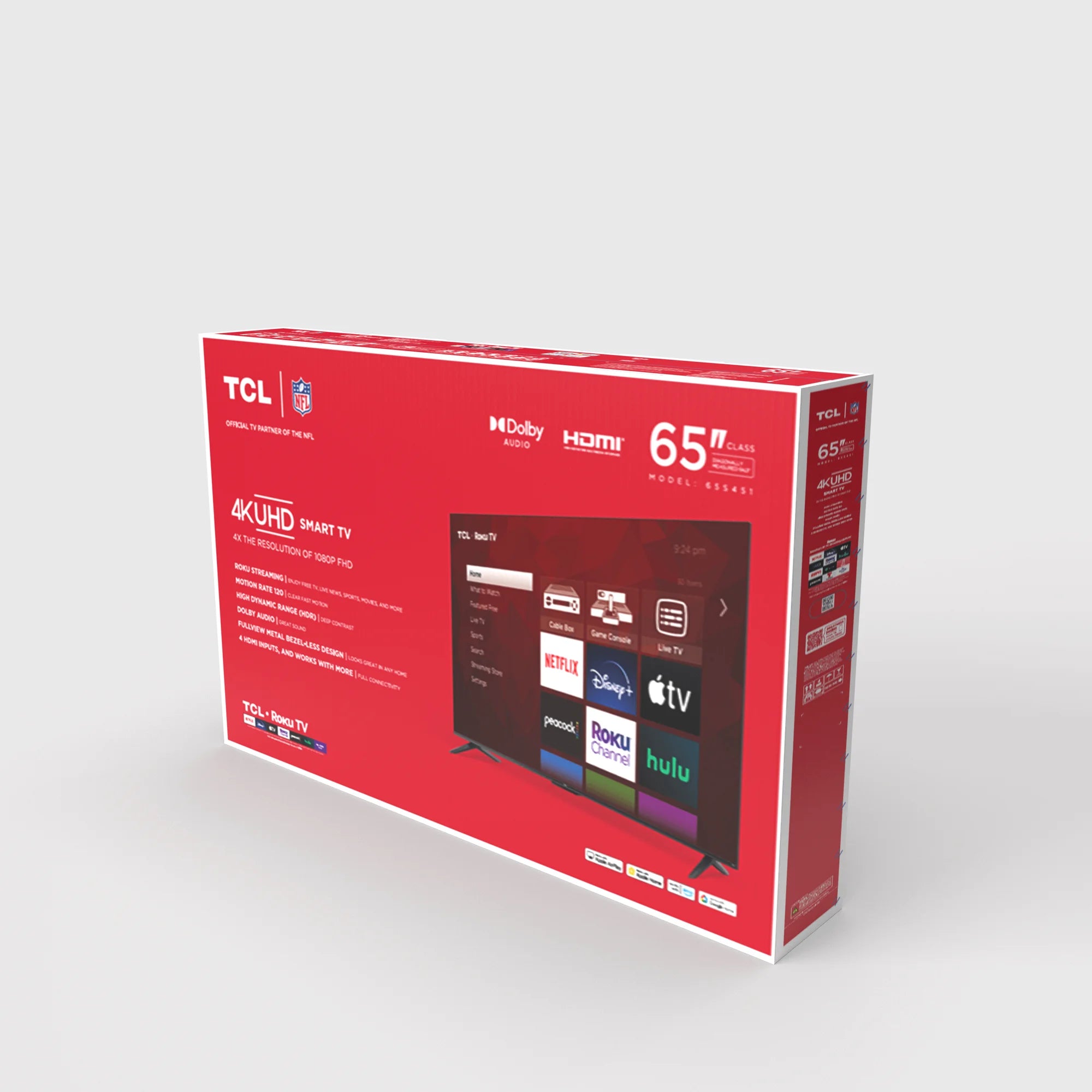 TCL - 65” Class S4 (65S451) 4K UHD HDR Smart TV with Roku TV