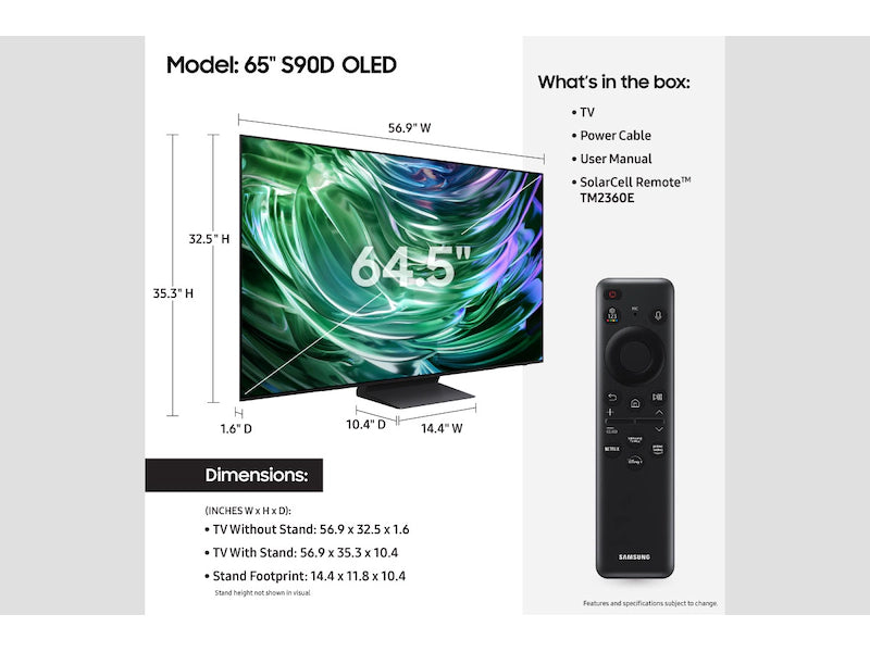 Samsung - S90D 65" OLED 4K Smart TV QN65S90DAFXZA