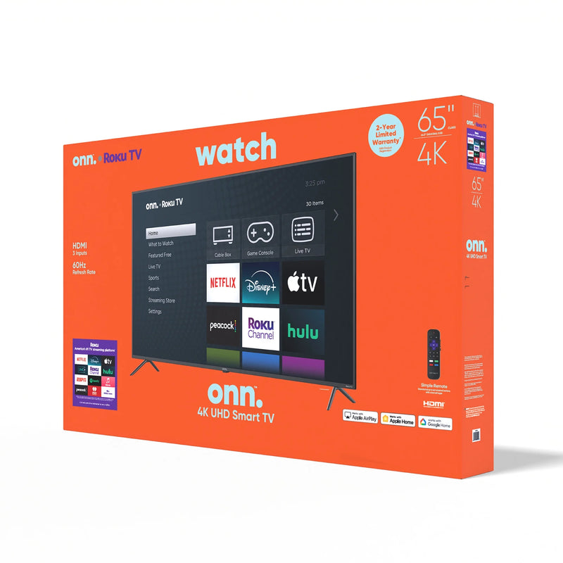 Onn. - 65” Class 4K UHD (2160P) LED Roku Smart Television HDR (100012587)