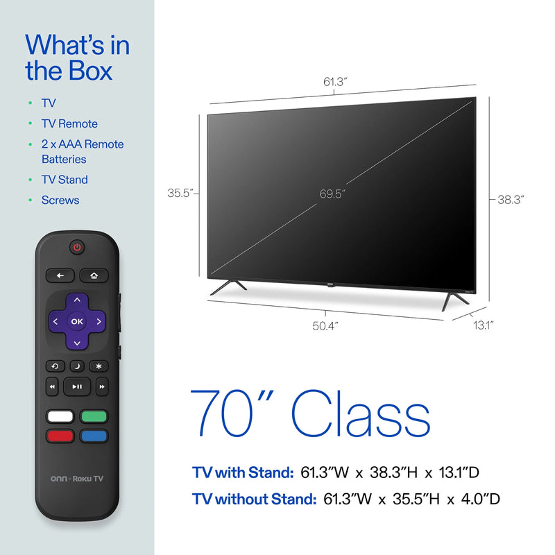 Onn. - 70” Class 4K UHD (2160P) LED Roku Smart Television HDR (100012588)