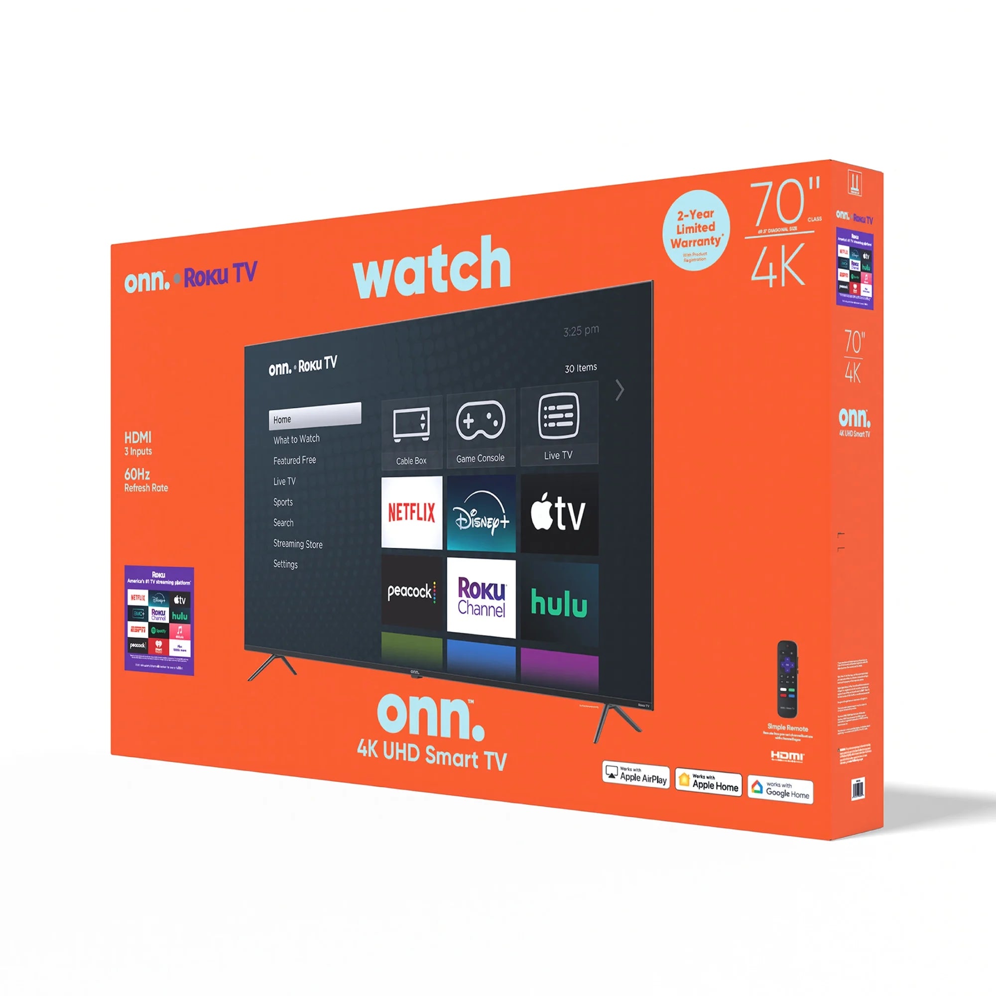 Onn. - 70” Class 4K UHD (2160P) LED Roku Smart Television HDR (100012588)