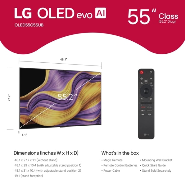 LG - 55" OLED evo AI G5 4K Smart TV 2025 with Supplied Wall Mount