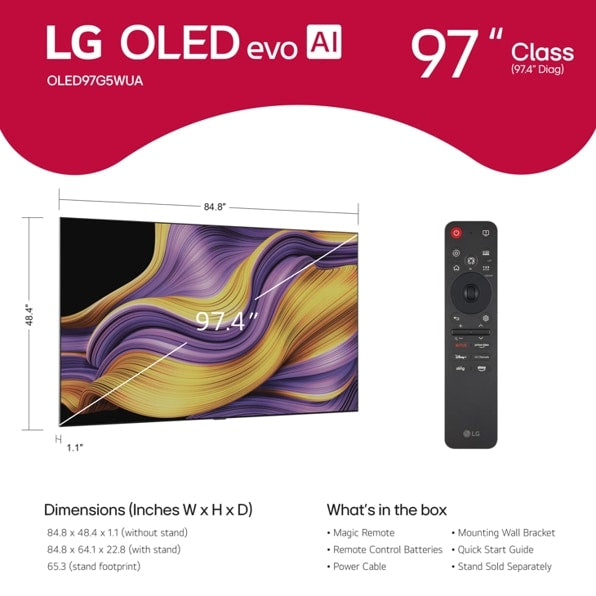 LG - 97" OLED evo AI G5 4K Smart TV 2025 with Supplied Wall Mount