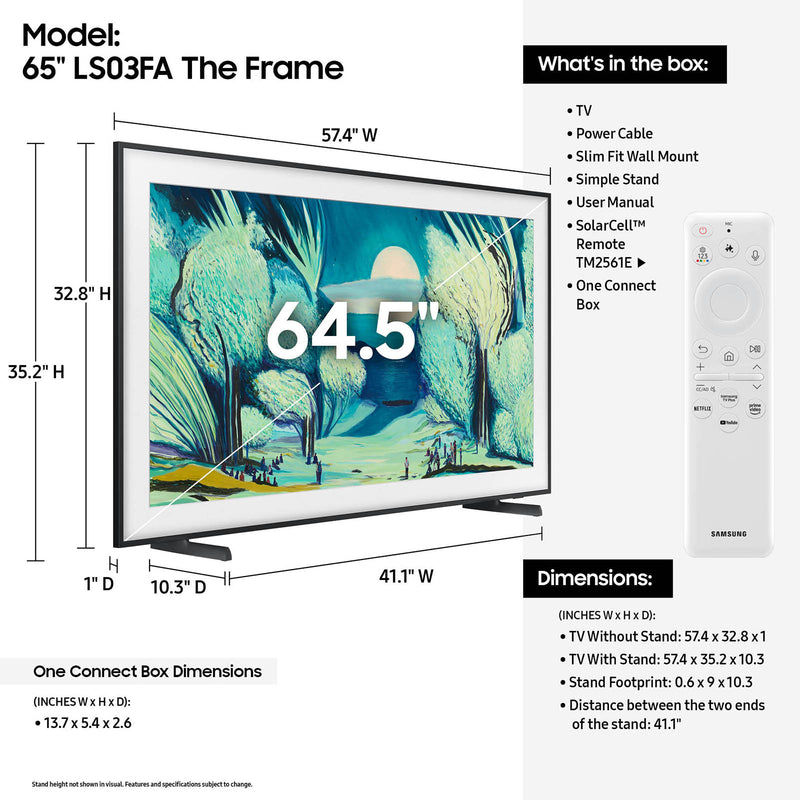 Samsung 65” Class The Frame LS03FA QLED 4K Art Mode Vision AI Smart TV (2025)