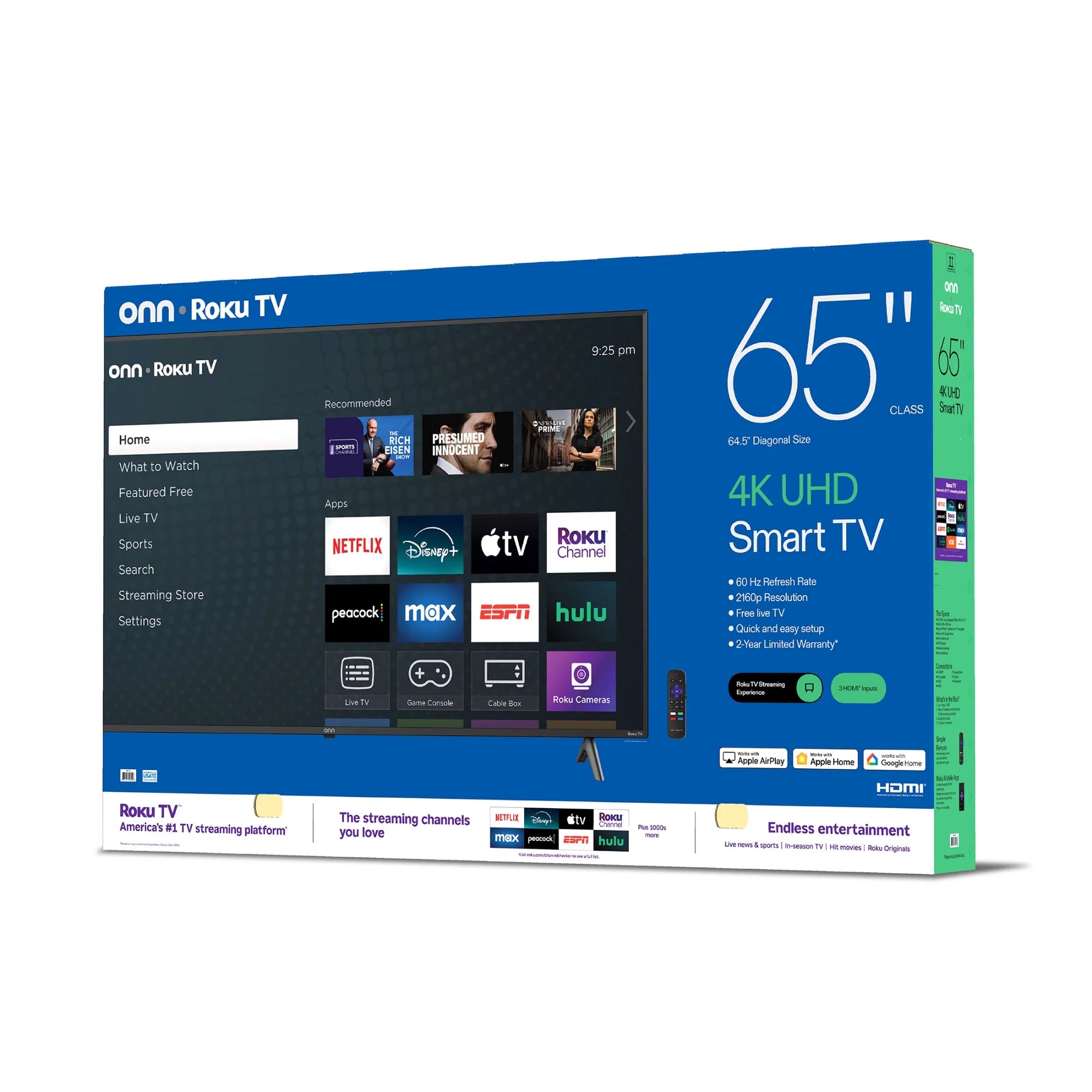 Onn. - 65” Class 4K UHD (2160P) LED Roku Smart Television HDR (100012587)