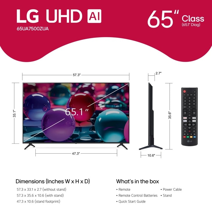 LG - 65 Inch Class LG UHD AI UA75 4K Smart TV 2025