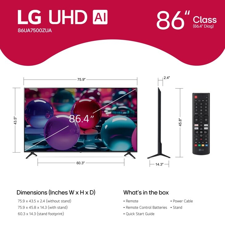 LG - 86 Inch Class LG UHD AI UA75 4K Smart TV 2025