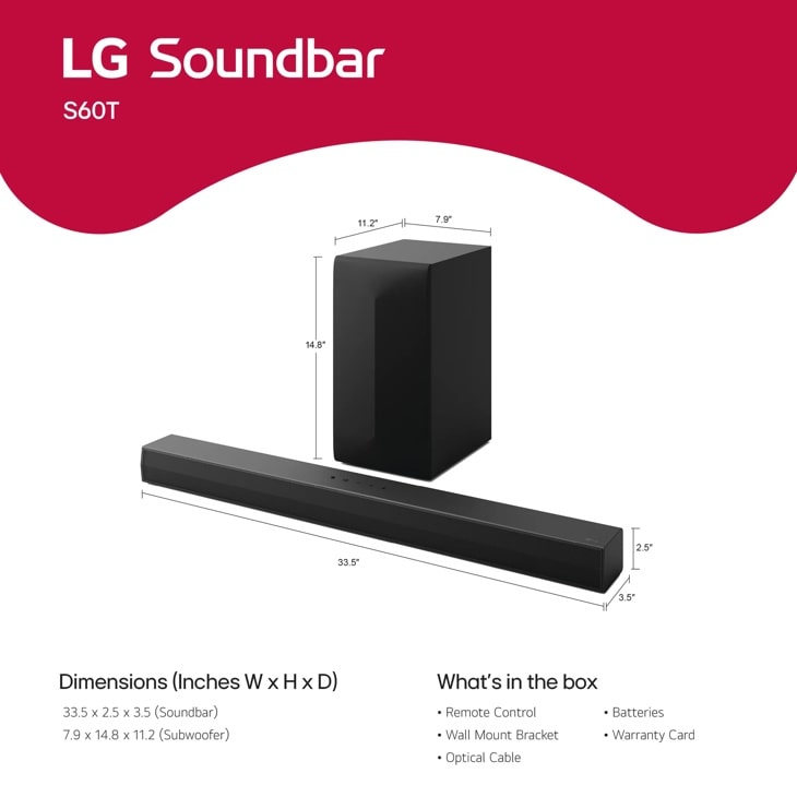 LG - S60T LG Soundbar for TV with Dolby Audio™ 3.1 channel