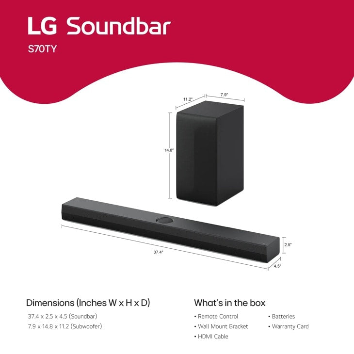 LG - S70TY LG Soundbar for TV with Dolby Atmos® 3.1.1 channel