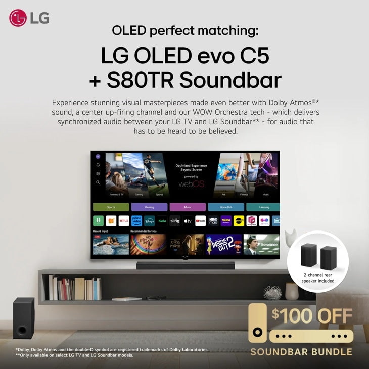 LG - S80TR LG Home Theater Soundbar with Dolby Atmos® and Rear Speakers, 5.1.3 channel, Best OLED matching