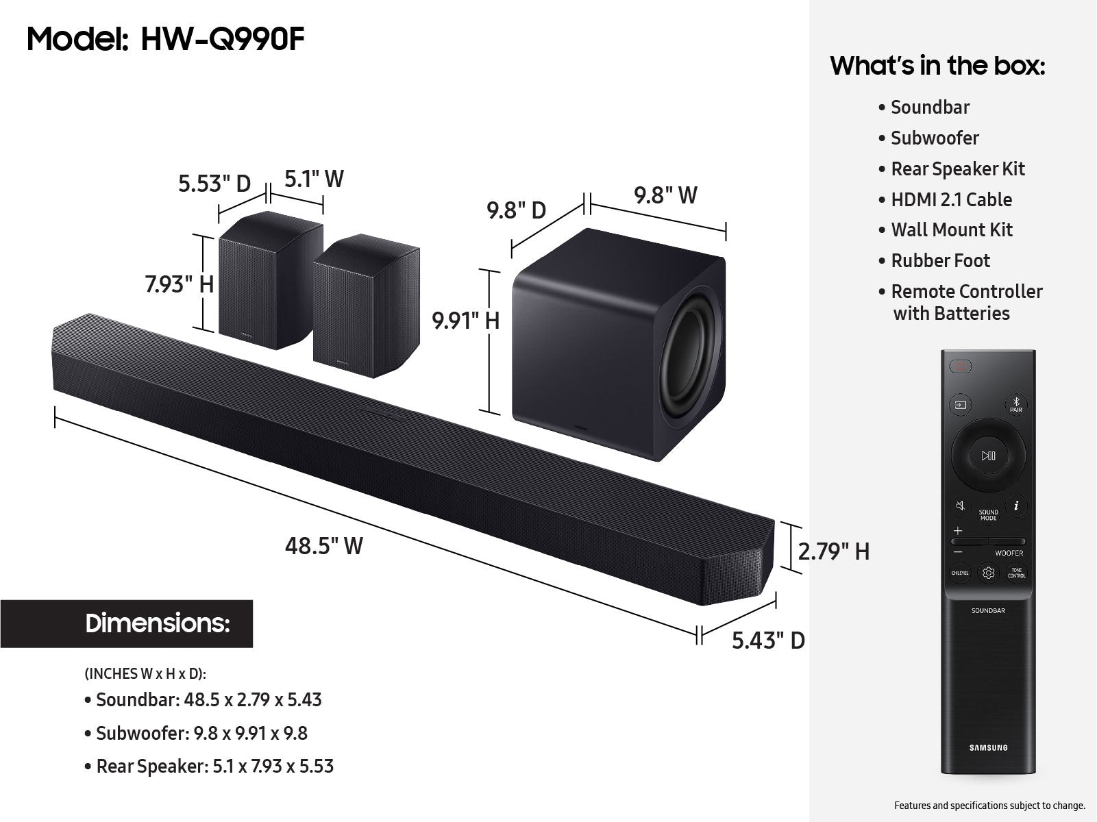 Samsung - Q-series Soundbar HW-Q990F 11.1.4 ch Subwoofer & Rear Speaker (2025)